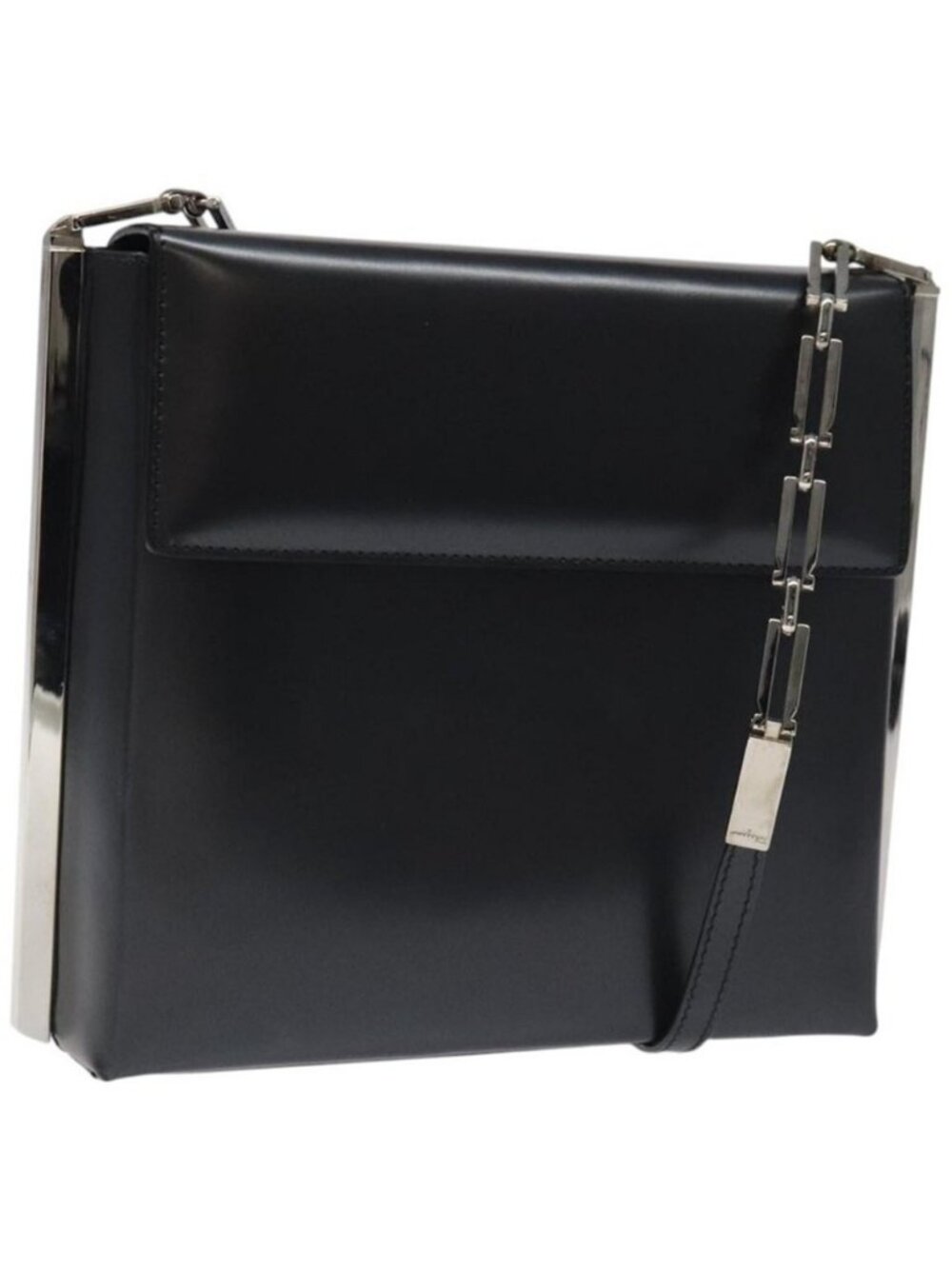 Authentic Salvatore Ferragamo Shoulder Bag Leather Black